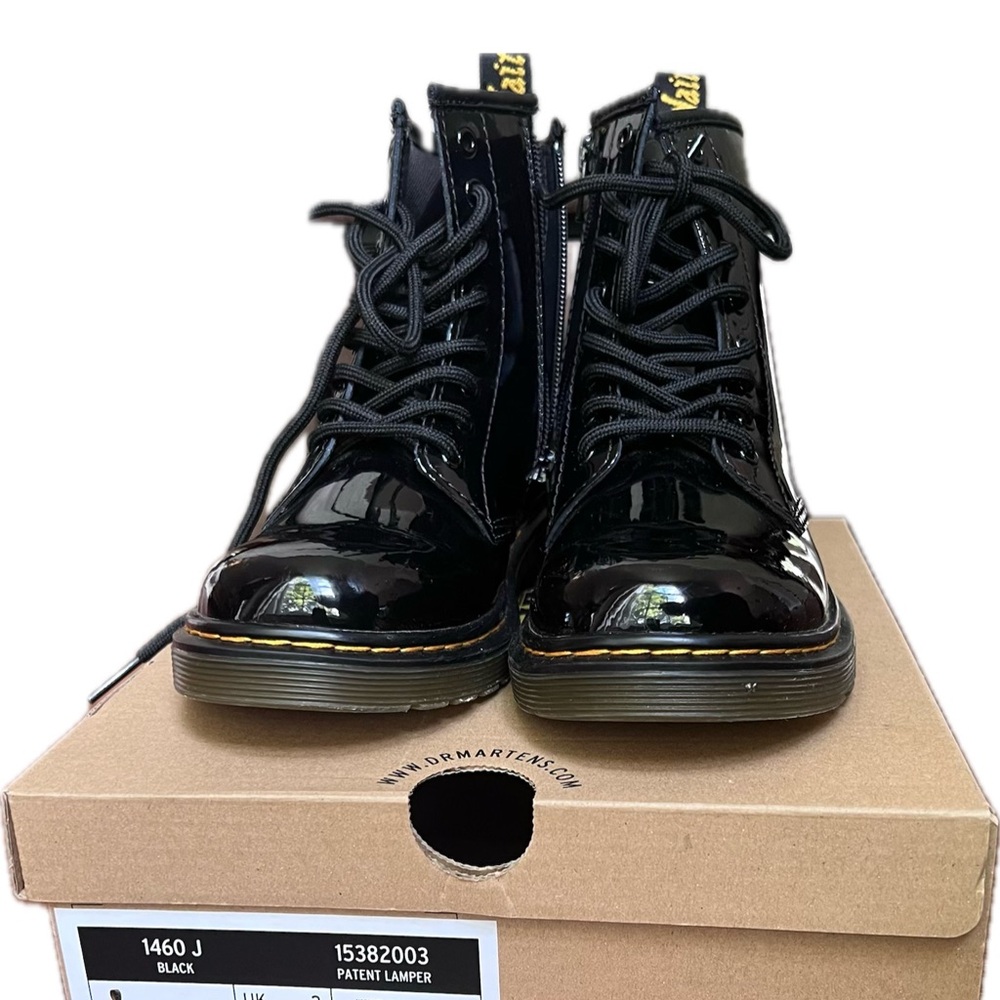 Dr. Martens 1460 J Black Patent Leather Lace-Up Boots